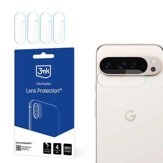 3MK Protection takakameran suojakalvo Google Pixel 9 Pro XL:lle, joustava lasi, 4 kappaleen setti, läpinäkyvä