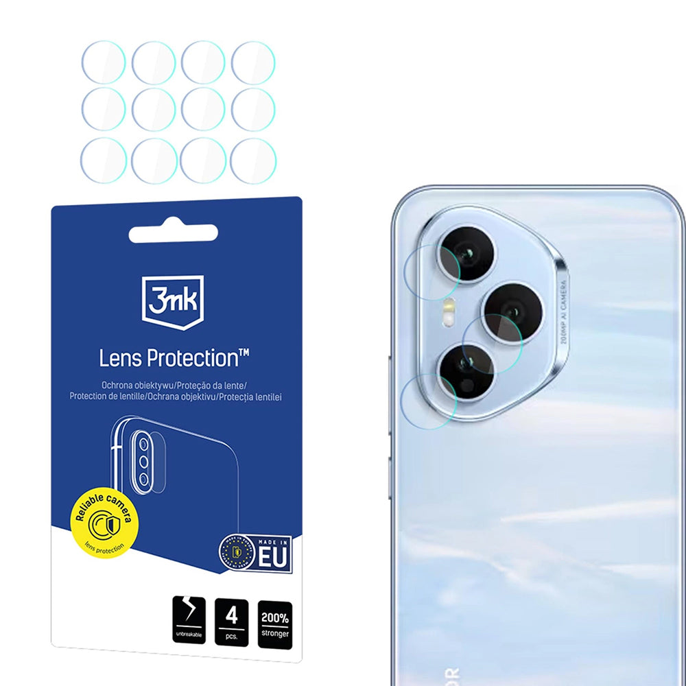 3MK Protection takakameran suojakalvo Honor 400 Prolle, joustava lasi, 4 kappaleen setti, läpinäkyvä