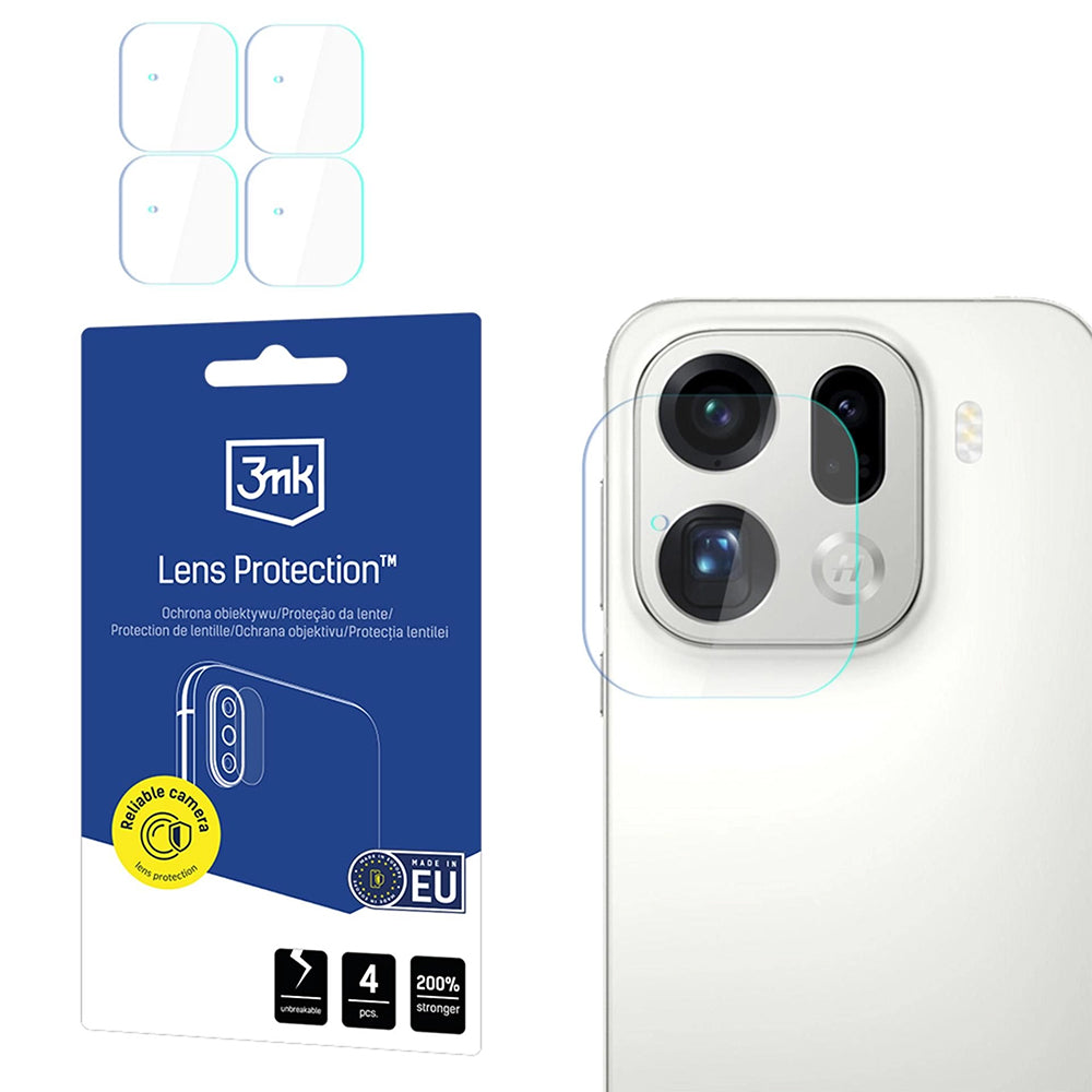 Suojakalvo Oppo Find X9 Pro:n takakameralle 3MK Protection, Karkaistu lasi, 4 kappaleen setti, Läpinäkyvä