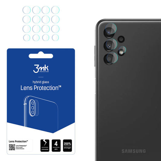 3MK Protection takakameran suojakalvo Samsung Galaxy A13 A135:lle, joustava lasi, 4 kappaleen setti, läpinäkyvä