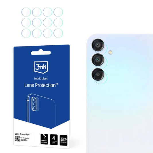 3MK Protection takakameran suojakalvo Samsung Galaxy A15 5G A156:lle, joustava lasi, 4 kappaleen setti, läpinäkyvä