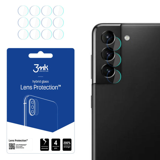 Takakameran suojakalvo 3MK Protection Samsung Galaxy S21 5G G991:lle, joustava lasi, 4 kappaleen setti, läpinäkyvä