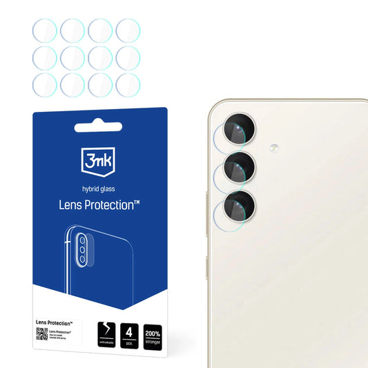 3MK Protection takakameran suojakalvo Samsung Galaxy S24 S921:lle, joustava lasi, 4 kappaleen setti, läpinäkyvä