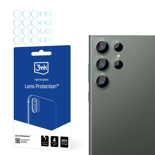3MK Protection takakameran suojakalvo Samsung Galaxy S24 Ultra S928:lle, joustava lasi, 4 kappaleen setti, läpinäkyvä