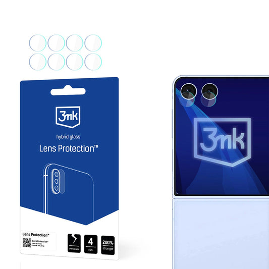 3MK Protection takakameran suojakalvo Samsung Galaxy Z Flip7 F766:lle, joustava lasi, 4 kappaleen setti, läpinäkyvä