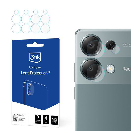 3MK Protection takakameran suojakalvo Xiaomi Redmi Note 13 Pro 4G:lle, joustava lasi, 4 kappaleen setti, läpinäkyvä