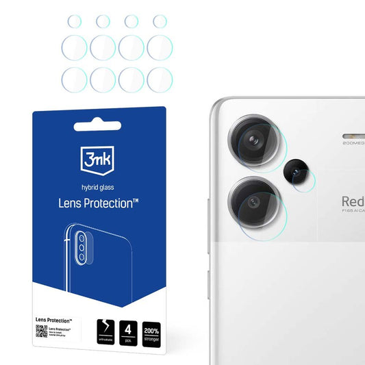 3MK Protection takakameran suojakalvo Xiaomi Redmi Note 13 Pro+ -puhelimelle, joustava lasi, 4 kappaleen setti, läpinäkyvä