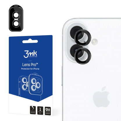 3MK Protection Pro takakameran suojakalvo Apple iPhone 16 Plus / 16:lle, karkaistu lasi, musta
