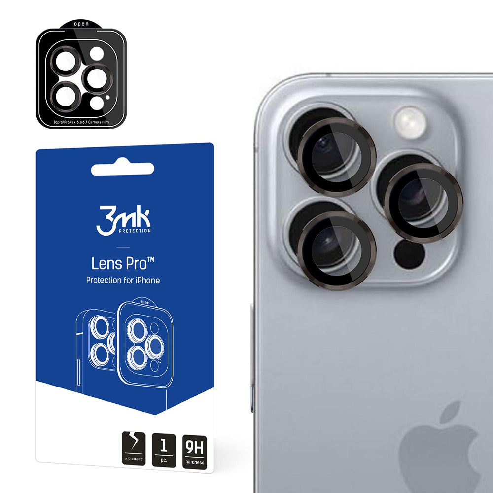 3MK Protection Pro takakameran suojakalvo Apple iPhone 16 Pro Max / 16 Pro -puhelimille, karkaistu lasi, harmaa