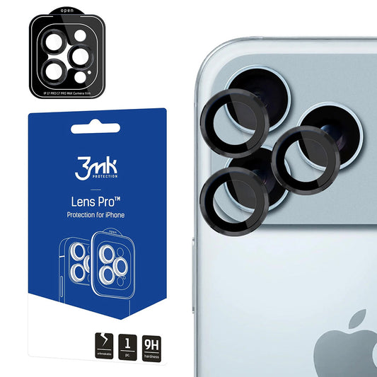 Suojakalvo 3MK Protection Pro Apple iPhone 17 Pro Max / 17 Pro takakameralle, Karkaistu lasi, Musta