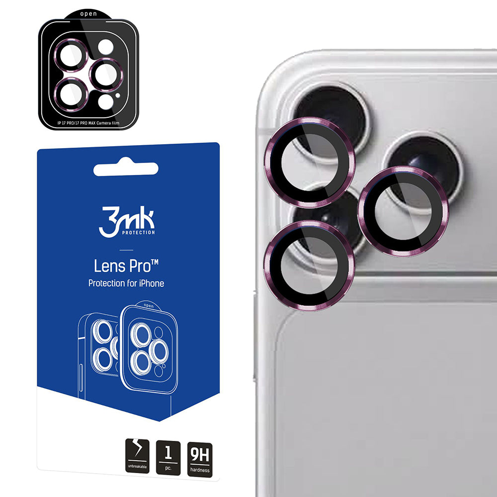 3MK Protection Pro takakameran suojakalvo Apple iPhone 18 Pro / 18 Pro Max -puhelimille, karkaistu lasi, viininpunainen