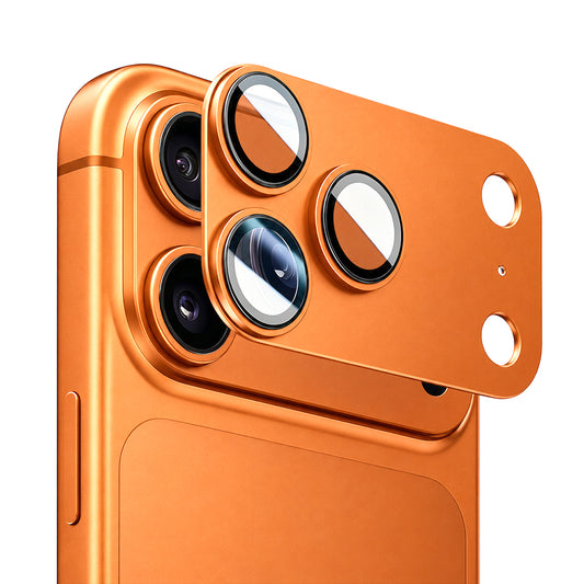 Blueo Integrated Metal -suojakalvo takakameralle Apple iPhone 17 Pro Max -puhelimeen, karkaistua lasia, oranssi