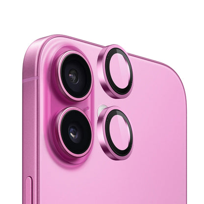 Blueo Metal Frame takakameran suojakalvo Apple iPhone 16 Plus / 16:lle, karkaistu lasi, vaaleanpunainen