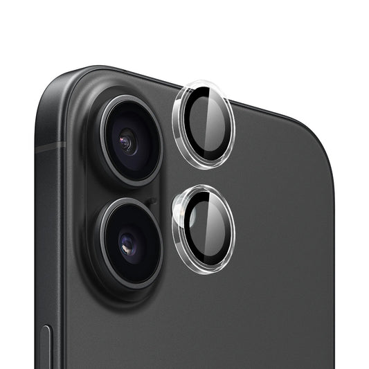 Blueo Metal Frame takakameran suojakalvo Apple iPhone 16 Plus / 16:lle, karkaistu lasi, läpinäkyvä