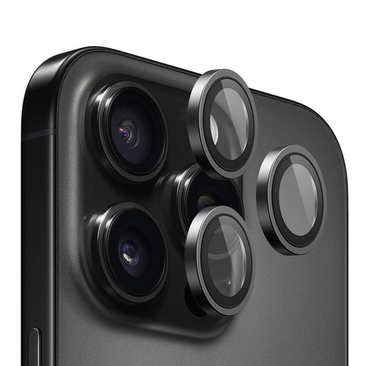 Blueo Metal Frame takakameran suojakalvo Apple iPhone 16 Pro Max / 16 Pro -puhelimille, karkaistu lasi, musta