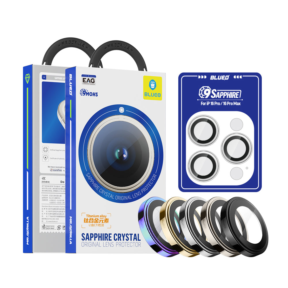 Blueo Sapphire Crystal takakameran suojakalvo Apple iPhone 16 Pro Max / 16 Pro -puhelimelle, karkaistu lasi, metallinhohtoinen harmaa