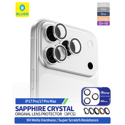 Blueo Sapphire Crystal -takakameran suojakalvo Apple iPhone 17 Pro Max / 17 Pro, karkaistu lasi, hopeanvärinen