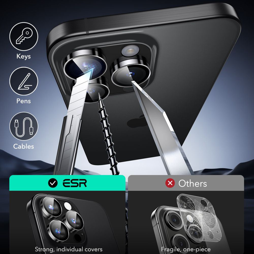 ESR Armorite takakameran suojakalvo Apple iPhone 17 Pro Max / 17 Pro / 16 Pro Max / 16 Pro, karkaistu lasi, musta