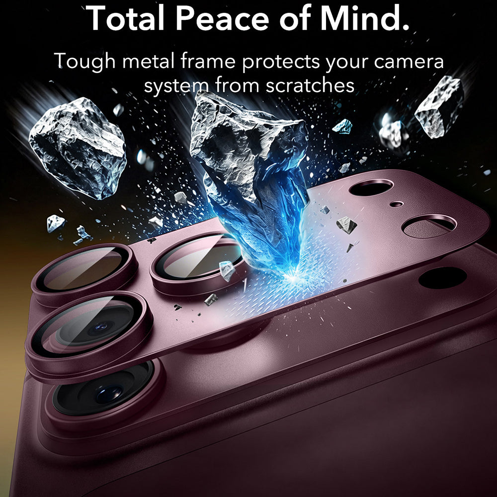 ESR Armorite Pro takakameran suojakalvo Apple iPhone 18 Pro Maxille, karkaistu lasi, tummanpunainen