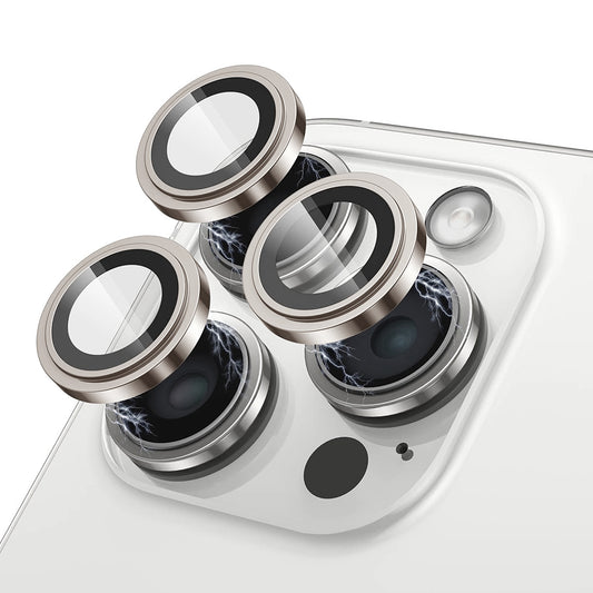 Lito S+ takakameran suojakalvo Apple iPhone 15 Pro Max / 15 Pro -puhelimille, karkaistu lasi, metallinhopea