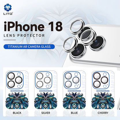 Lito Titanium AR takakameran suojakalvo Apple iPhone 18 Pro / 18 Pro Max -puhelimille, karkaistu lasi, hopea