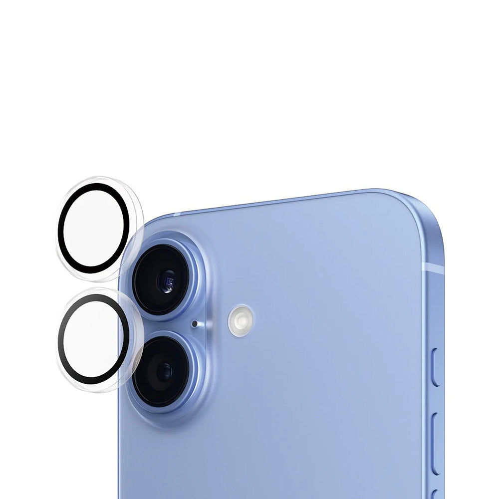 PanzerGlass Hoops -takakameran suojakalvo Apple iPhone 16 Plus / 16, karkaistu lasi, läpinäkyvä