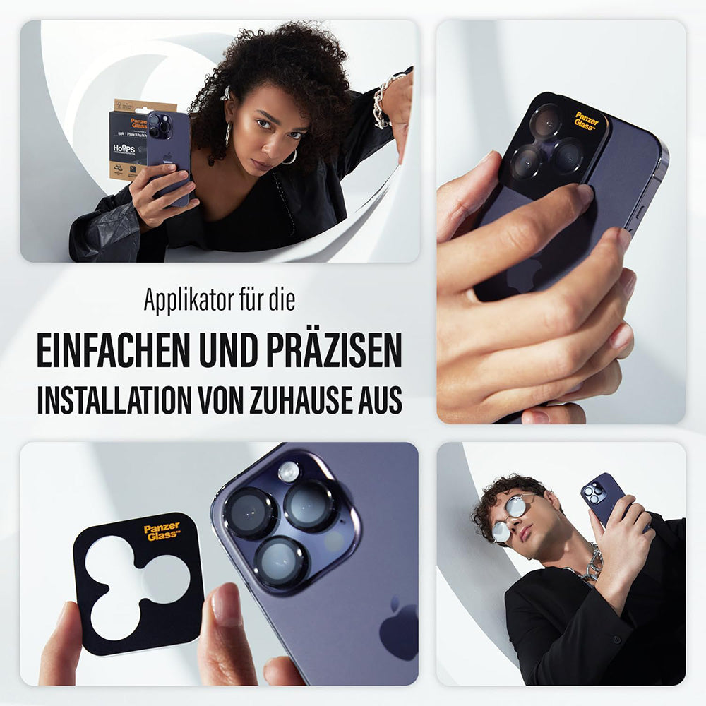 PanzerGlass Hoops -takakameran suojakalvo Apple iPhone 16 Plus / 16, karkaistu lasi, läpinäkyvä