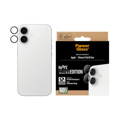 PanzerGlass Hoops -takakameran suojakalvo Apple iPhone 17 / 16 Plus / 16, karkaistu lasi, läpinäkyvä