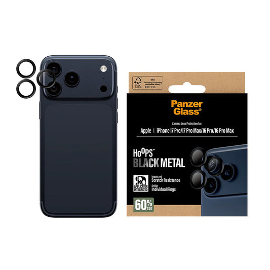 Takakameran suojakalvo PanzerGlass Hoops Apple iPhone 17 Pro Max / 17 Pro / 16 Pro Max / 16 Pro, Karkaistu lasi, Musta