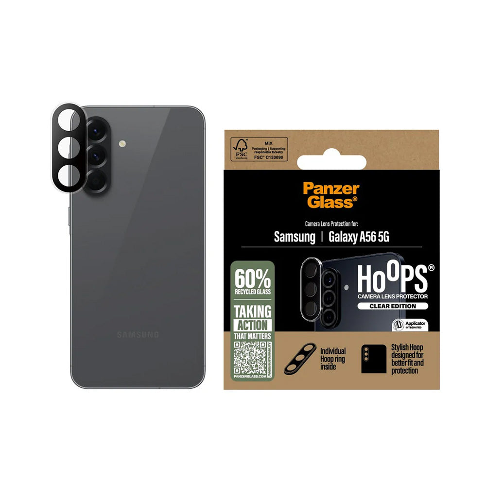 Takakameran suojakalvo PanzerGlass Hoops Samsung Galaxy A56 A566 varten, Karkaistu lasi, Läpinäkyvä