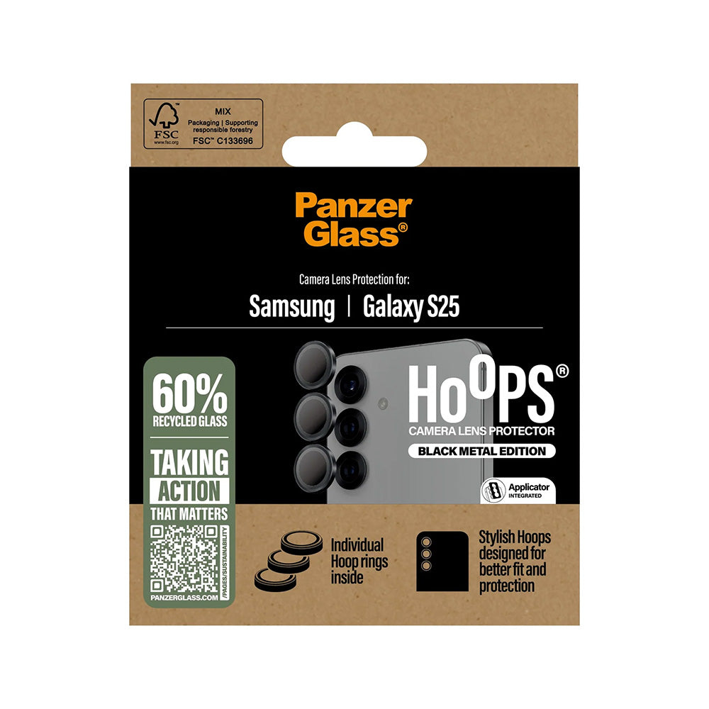 PanzerGlass Hoops -takakameran suojakalvo Samsung Galaxy S25 S931:lle, karkaistu lasi, musta