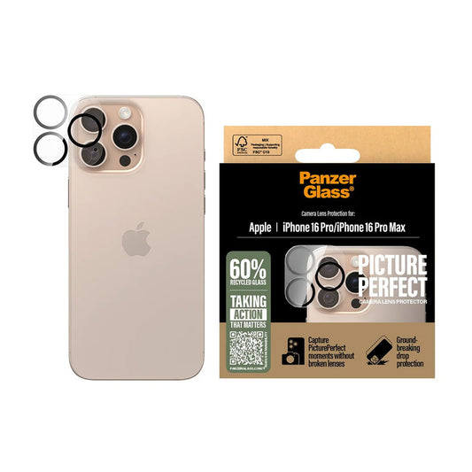 PanzerGlass PicturePerfect takakameran suojakalvo Apple iPhone 16 Pro Max / 16 Pro, karkaistu lasi, läpinäkyvä