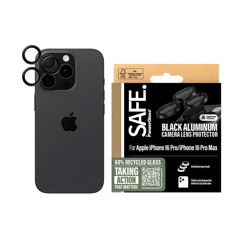 PanzerGlass Safe takakameran suojakalvo Apple iPhone 16 Pro Max / 16 Pro, karkaistu lasi, musta.