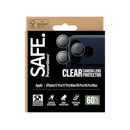 PanzerGlass Safe -takakameran suojakalvo Apple iPhone 17 Pro Max / 17 Pro / 16 Pro Max / 16 Pro -puhelimille, karkaistu lasi, läpinäkyvä.