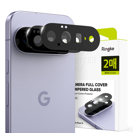 Takakameran suojakalvo Ringke Google Pixel 11:lle, Karkaistu lasi, 2 kappaleen setti, Musta