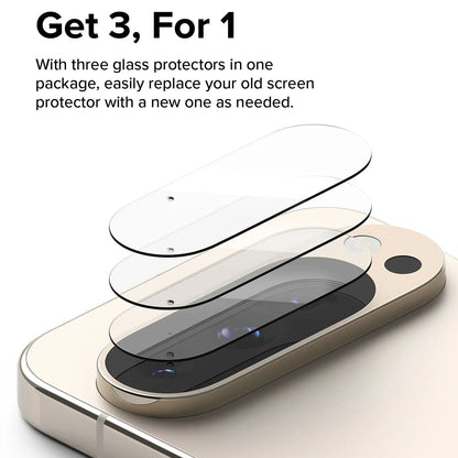 Ringke-suojakalvo Google Pixel 9 Pro XL:n takakameralle, karkaistu lasi, 3 kappaleen setti, läpinäkyvä