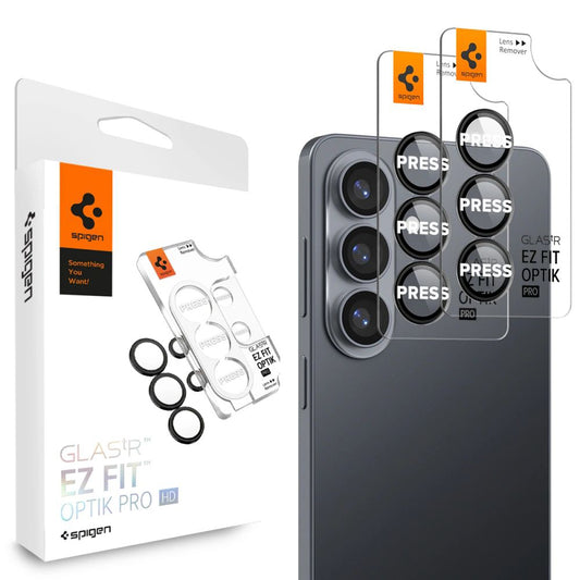 Takakameran suojakalvo Spigen GlastR EZ FIT Optik Pro HD Samsung Galaxy S26 S942:lle, Karkaistu lasi, 2 kappaleen setti, Musta AGL11099