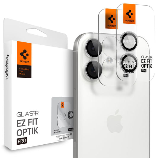 Spigen GlastR EZ FIT Optik Pro takakameran suojakalvo Apple iPhone 17 / 16 Plus / 16, karkaistu lasi, 2 kappaleen setti, hopea
