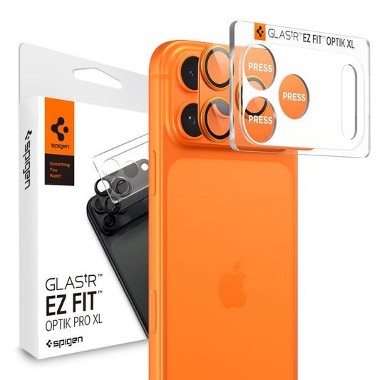 Takakameran suojakalvo Spigen GlastR EZ FIT Optik Pro Apple iPhone 17 Pro Max:lle, Karkaistu lasi, 2 kappaleen setti, Oranssi
