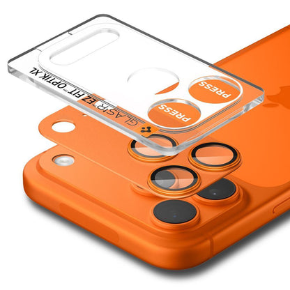 Takakameran suojakalvo Spigen GlastR EZ FIT Optik Pro XL Apple iPhone 17 Prolle, Karkaistu lasi, 2 kappaleen setti, Oranssi