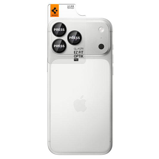 Takakameran suojakalvo Spigen GlastR EZ FIT Optik Pro Apple iPhone 18 Pro / 18 Pro Max -puhelimelle, karkaistu lasi, 2 kappaleen setti, tummanharmaa AGL12043