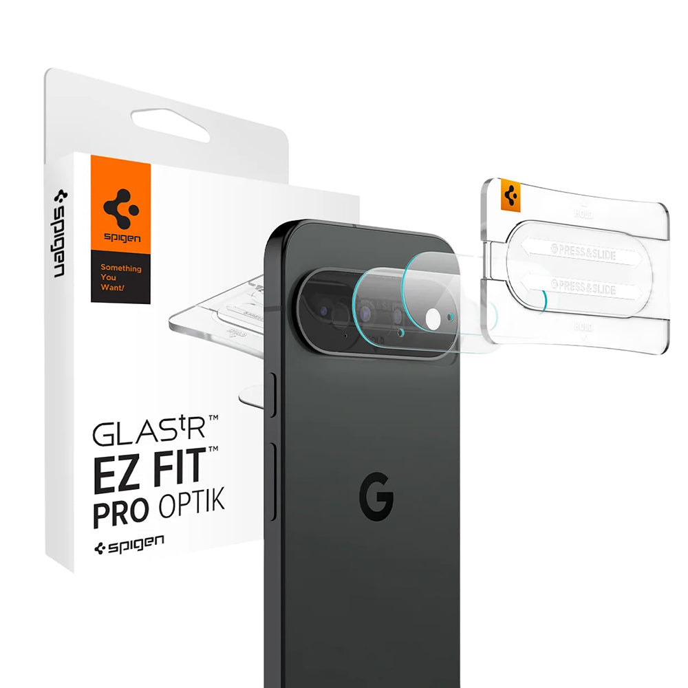 Takakameran suojakalvo Spigen GlastR EZ FIT Optik Pro Google Pixel 11:lle, karkaistu lasi, 2 kappaleen setti, läpinäkyvä AGL11479