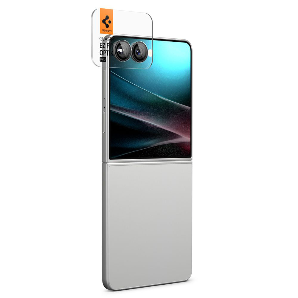 Takakameran suojakalvo Spigen GlastR EZ FIT Optik Pro HD Samsung Galaxy Z Flip7 F766:lle, Karkaistu lasi, 2 kappaleen setti, Musta AGL09587