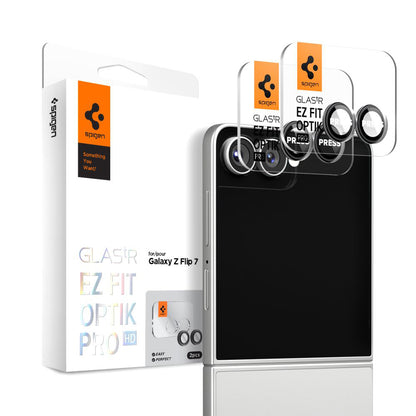 Takakameran suojakalvo Spigen GlastR EZ FIT Optik Pro HD Samsung Galaxy Z Flip7 F766:lle, Karkaistu lasi, 2 kappaleen setti, Musta AGL09587