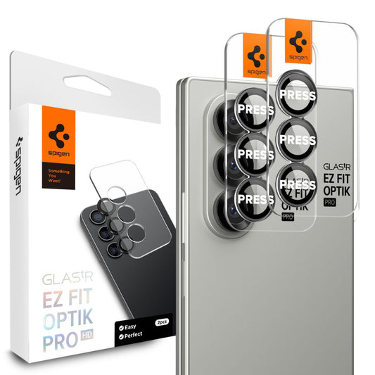 Takakameran suojakalvo Spigen GlastR EZ FIT Optik Pro HD Samsung Galaxy Z Fold7 F966:lle, Karkaistu lasi, 2 kappaleen setti, Musta AGL09581