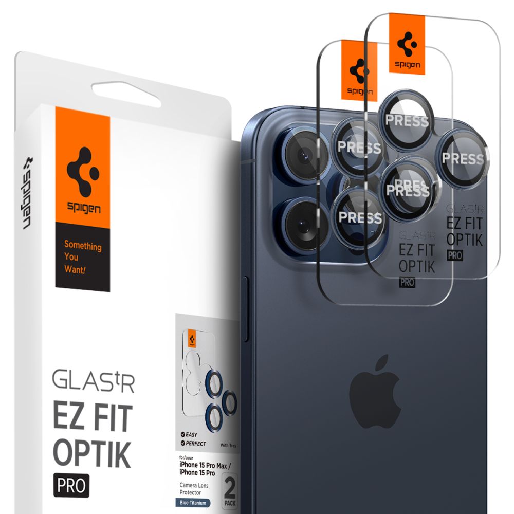 Suojakalvo Spigen GlastR EZ FIT Optik Pro Apple iPhone 16 Pro Max / 16 Pro takakameralle, Karkaistu lasi, 2 kappaleen setti, Sininen