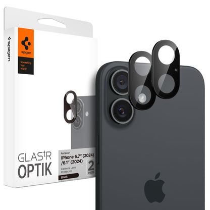 Suojakalvo Spigen GlastR Optik Apple iPhone 16 Plus / 16 takakameralle, Karkaistu lasi, 2 kappaleen setti, Musta AGL07922