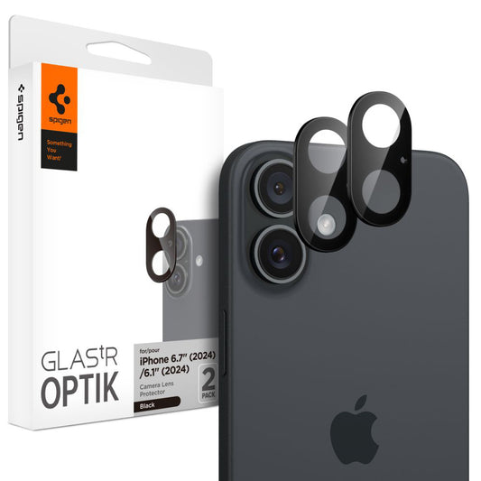 Suojakalvo Spigen GlastR Optik Apple iPhone 16 Plus / 16 takakameralle, Karkaistu lasi, 2 kappaleen setti, Musta AGL07922