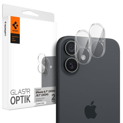 Spigen GlastR Optik takakameran suojakalvo Apple iPhone 16 Plus / 16:lle, karkaistu lasi, 2 kappaleen setti, läpinäkyvä AGL07923
