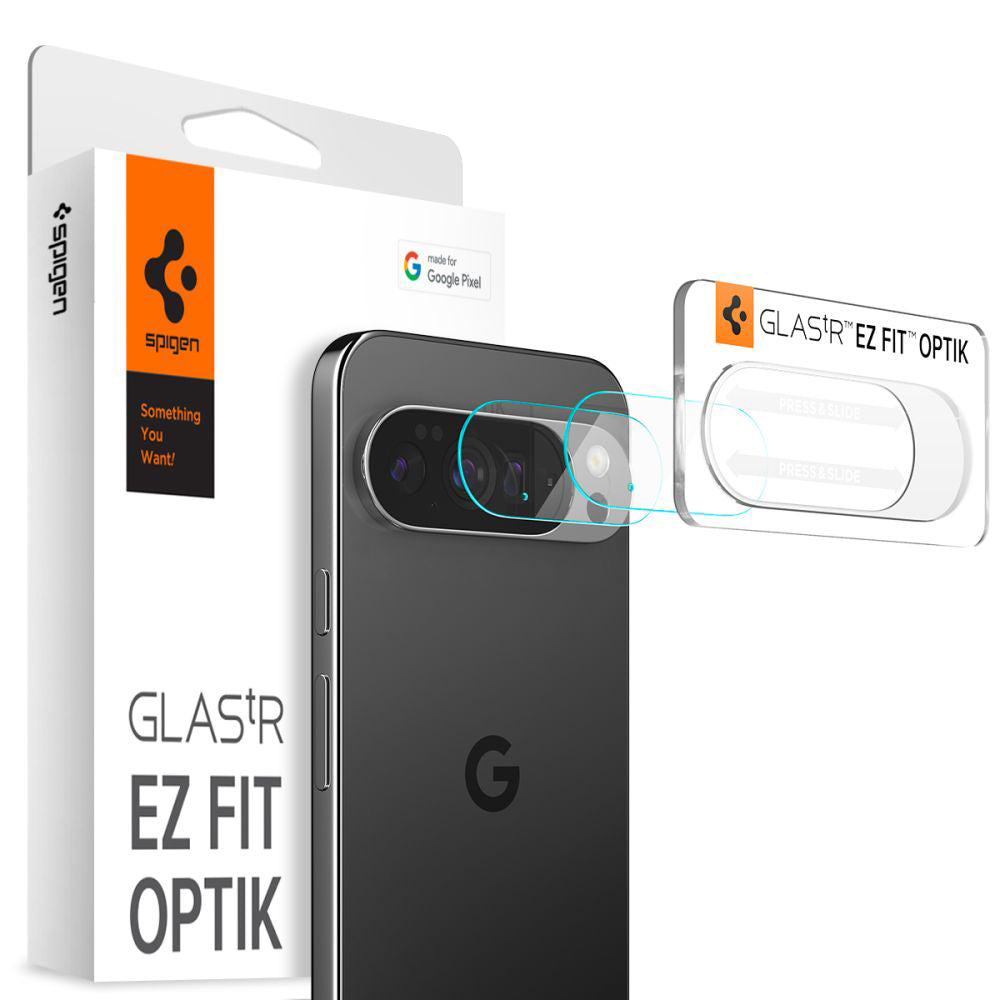 Takakameran suojakalvo Spigen GlastR Optik Google Pixel 10 Prolle, karkaistu lasi, 2 kappaleen setti, läpinäkyvä AGL09662